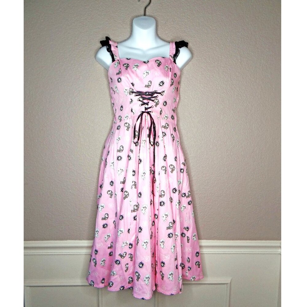 Hearts & Roses Skull Baby Swing Dress in Pink Goth Size 8   6672
